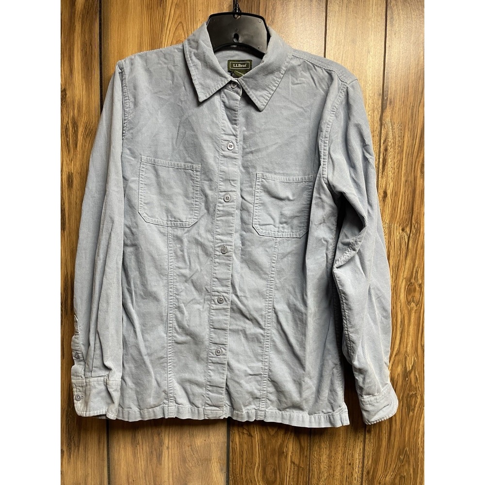 L.L. Bean Womens small shirt Light Blue Corduroy‎ Long Sleeve Button-Up